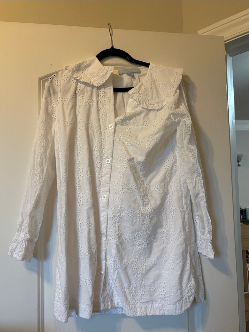 Hill House White Eyelet Button-Down Shirt with Peter Pan Collar